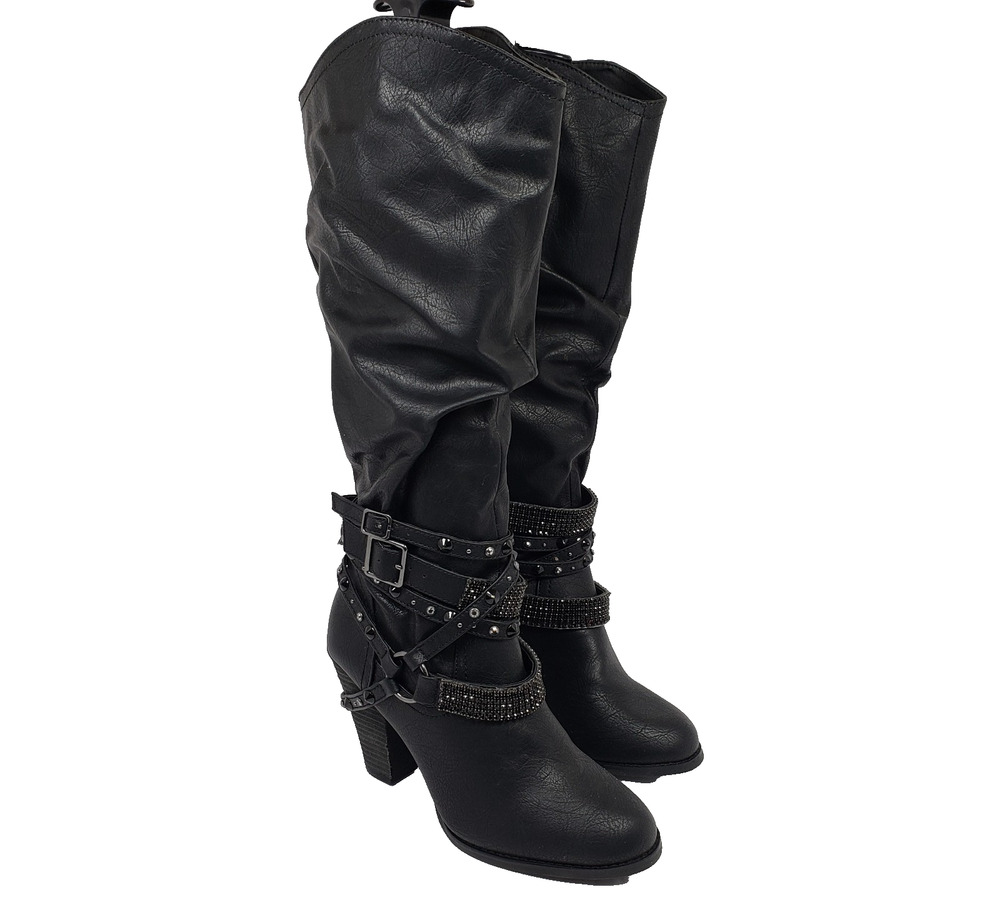 Not Rated Swag Womens Size 9 Black Fashion 3.5" Heel Buckles Knee High Boots